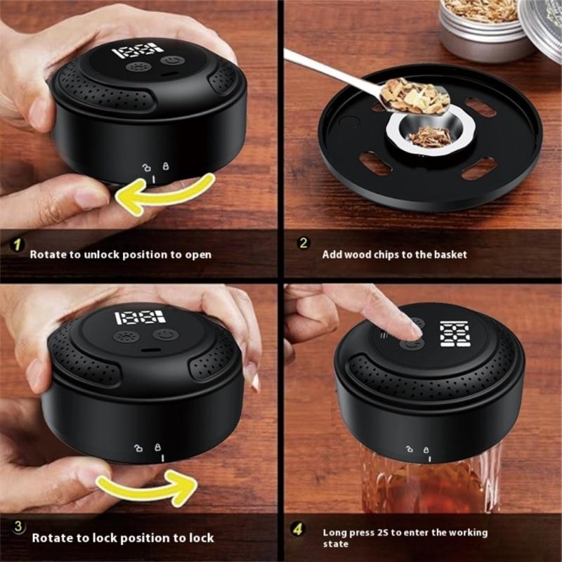 Automatic Drink Smoker Tool With Rainbows Lighting Effect Perfect For Cocktails Flavor Enhancement