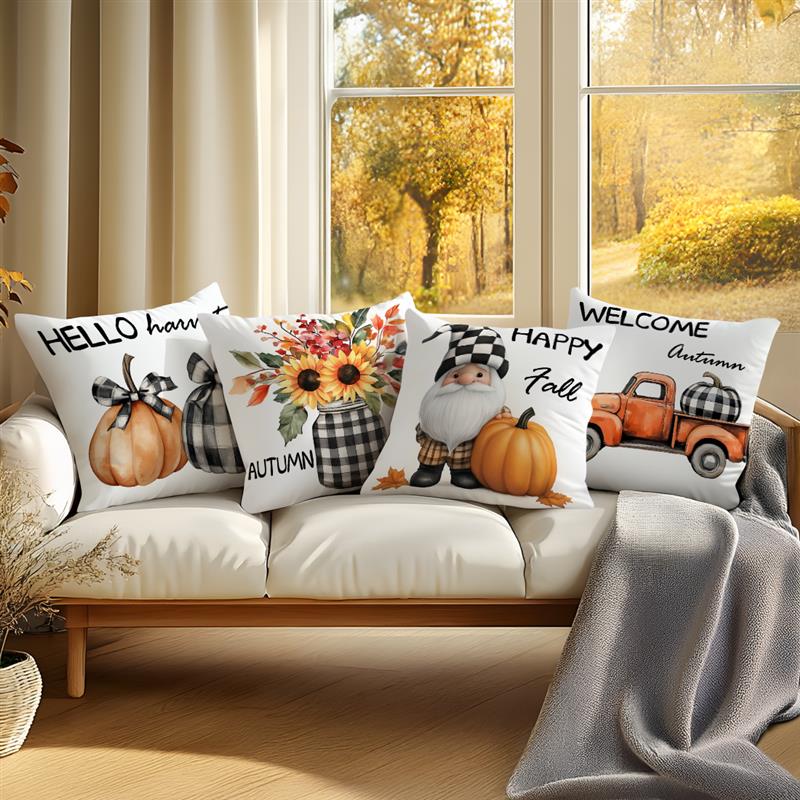 Autumn Pumpkin Decor Cushion Pillowcase Printed Polyester 45X45Cm Throw Pillowcover Decorative Sofa Cushion Pillowslip Decor