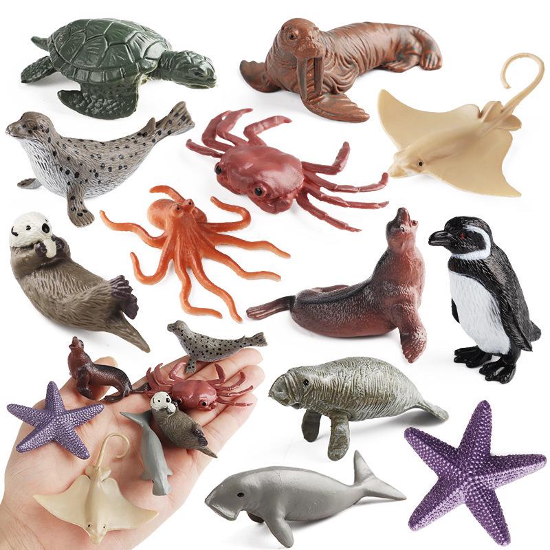 Kids' Mini Ocean Animal Set: Octopus, Penguin, Seal, Crab, Starfish, Turtle, Ray Models