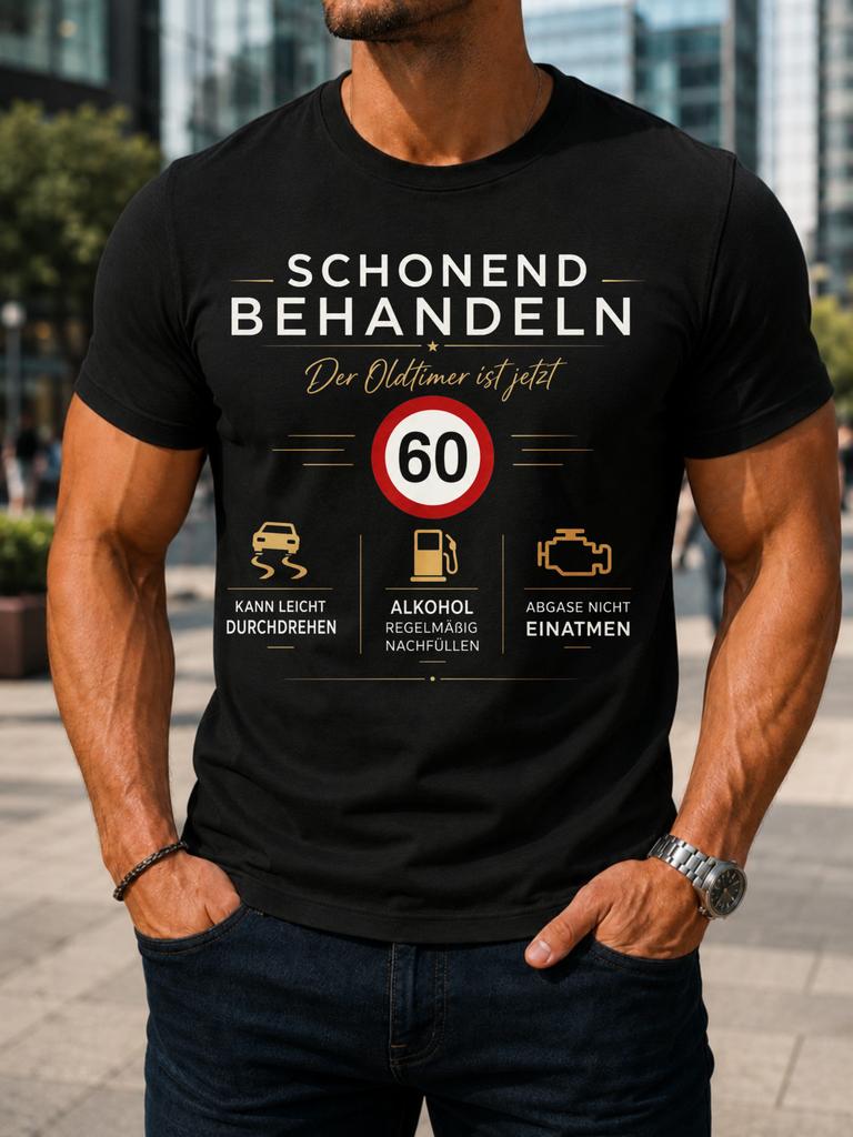 Gerunisex 60th Birthday Schonend Behandeln Oldtimer Text Road Sign 60 And Gold Line Icon Layout Unisex Unisex All Tshirt