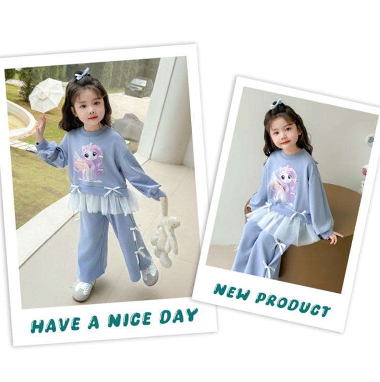 Meng Tang Tang Frühling Spitzenbesatz Hoodie & Hose Set für Mädchen