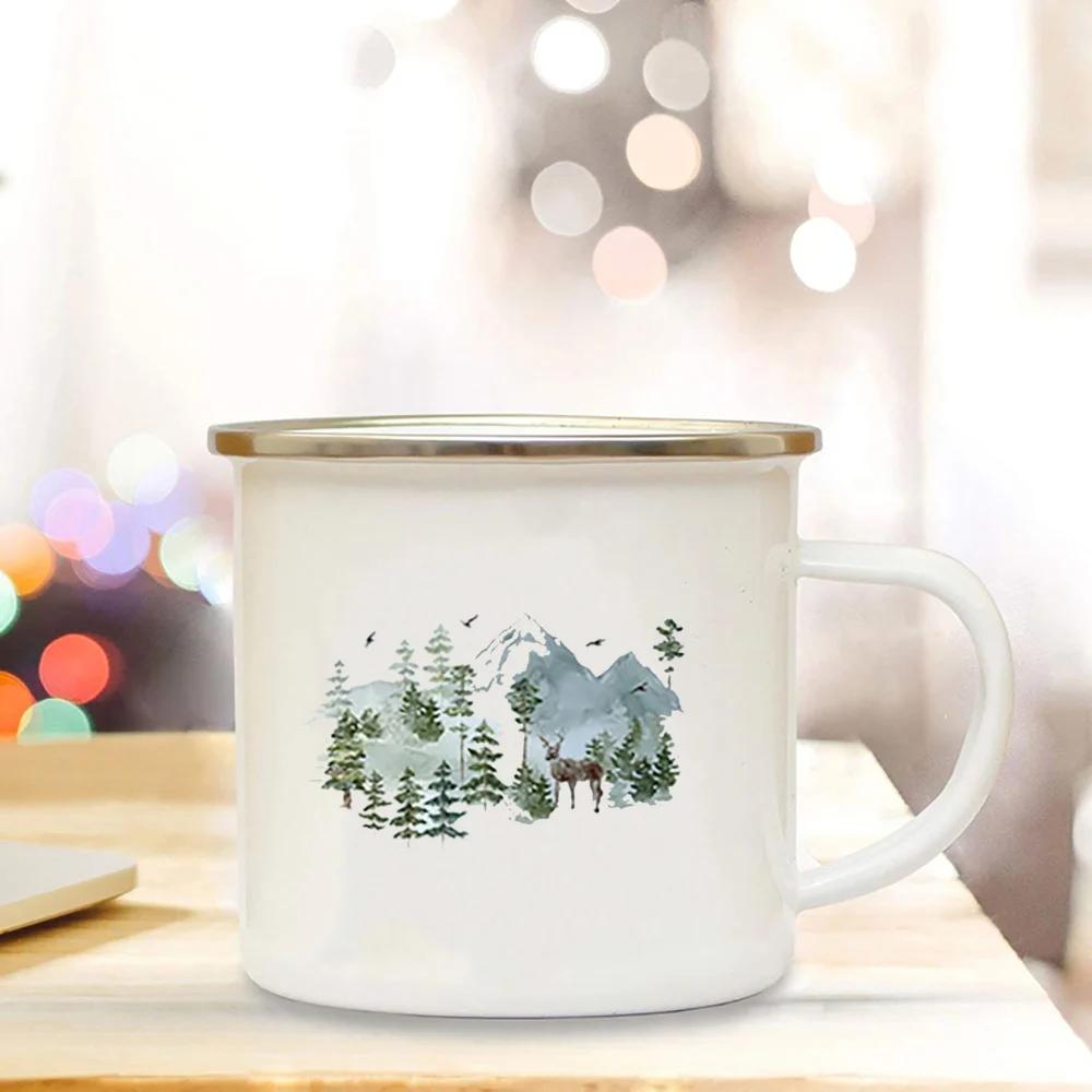 Abenteuer Campingbecher Lagerfeuerbecher mit Waldaufdruck Emaille Campingbecher Outdoor Wohnmobil Kaffee Henkeltasse Camper Beste Geschenke