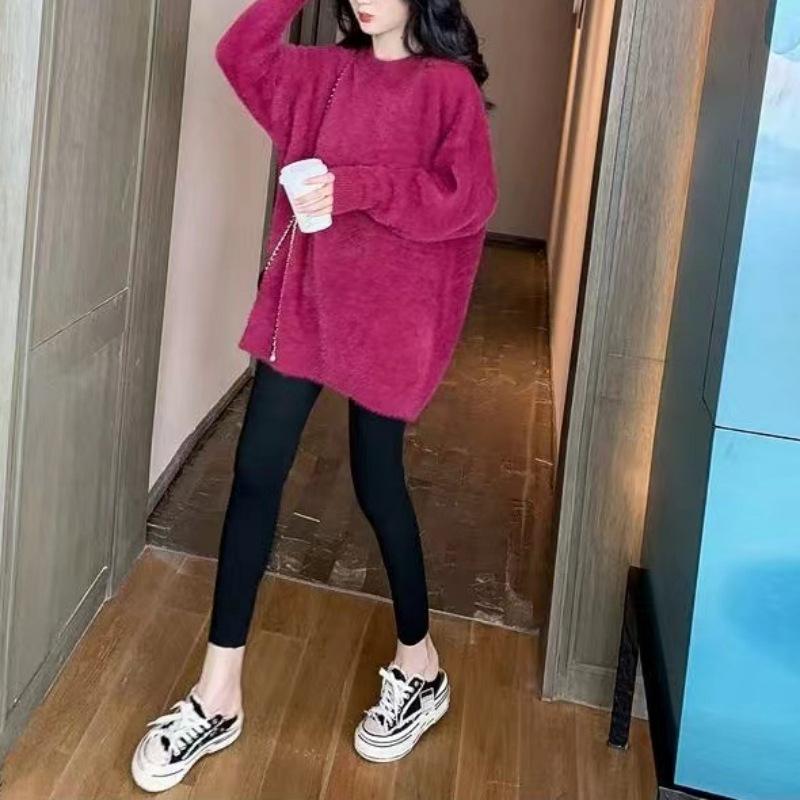 Women's Korean Style Loose Mink Cashmere Pullover Sweater - Candy Color, Thickened, Autumn/Winter Knit