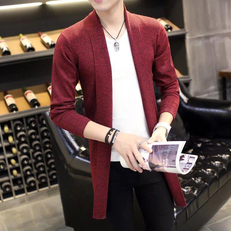 Men's Long Knit Cardigan Jacket - Korean Style Youth Fashion, Spring/Autumn Sweater Windbreaker