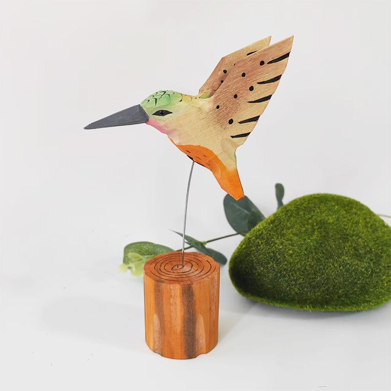 European Style Solid Wood Tabletop Ornament - Hummingbird Handmade Wood Carving Decor