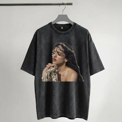 ROSALIA LUX Album Pop Music Washed T Shirt Streetwear Hip Hop Fashion TShirt  Tees Tops for Unisex Women Short Sleeve Oversize