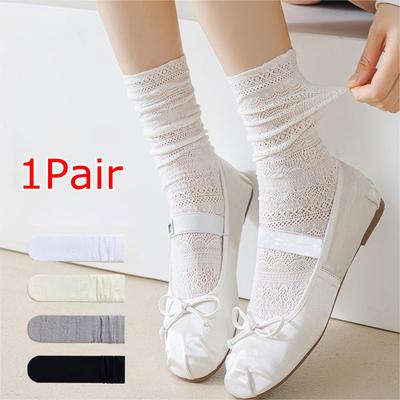 1 Pair Hollowed Out Vintage Mesh Sweet Pile Socks Lolita Flower Lace Socks Daily Crew Socks Fashion Thin Retro Women