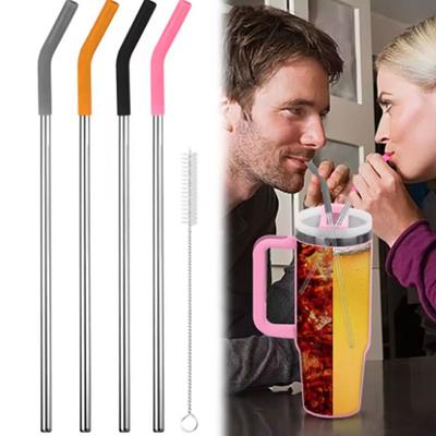 12pcs Curved Straw Topper Silicone Straw Cover Food Grade Metal Straws Tips Cover  Drinking