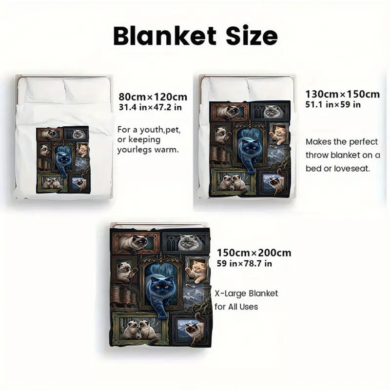Feline Fantasy Frames 2D Flat Pattern Flannel Blanket, High Quality All Seasons, Home Decor, Warmth and Comfort, Perfect for Christmas Gifts.