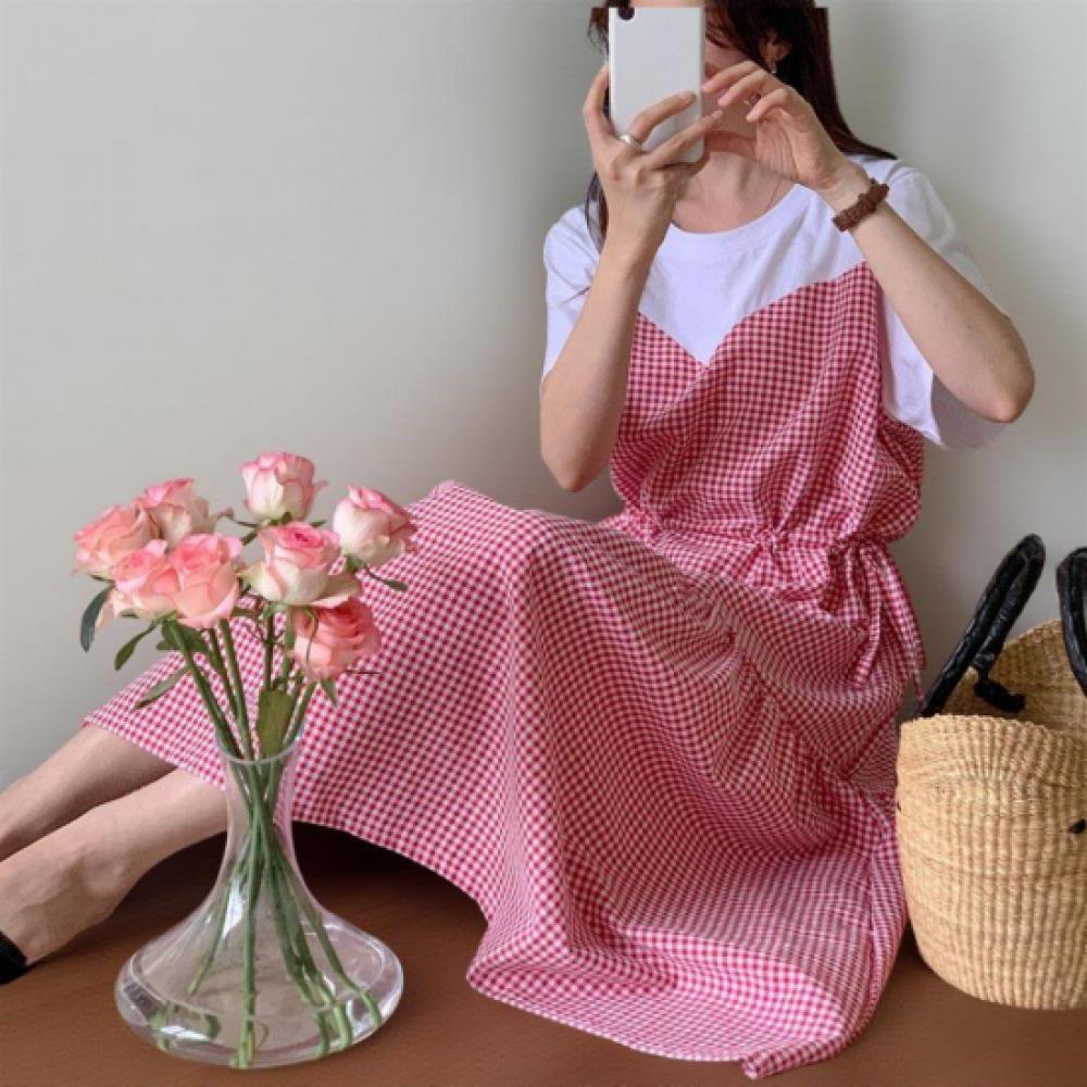 New ArrivalS Open Run Women S Heart Neck String Check Long dreSS Ruffle Style
