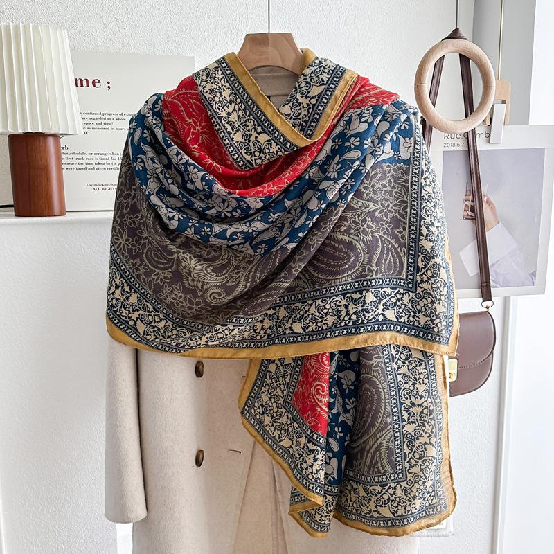 Oversized Korean Linen Shawl Dual-purpose Silk Scarf Travel Photo Sun Protection Beach Towel Extended Scarf Women's Versatile