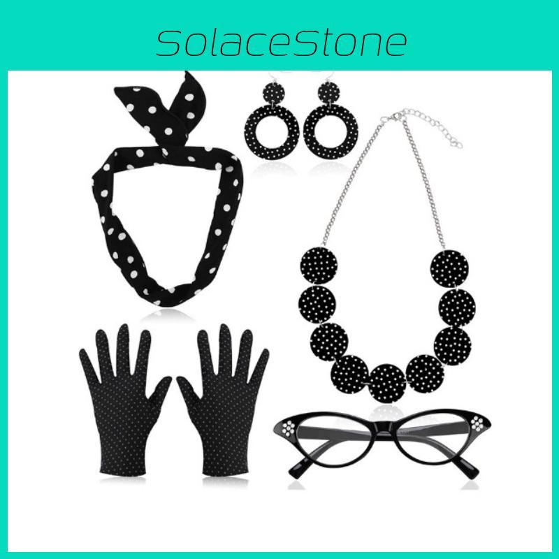 Women Vintage 50s Dress Up Costume Accessory Set Polka Dot Scarf Cosplay Party