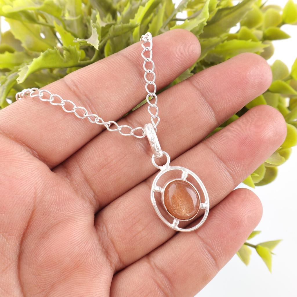 Oval Natural Peach Moonstone 925 Sterling Silver Daughter Gift Unique Pendant PP-6-29