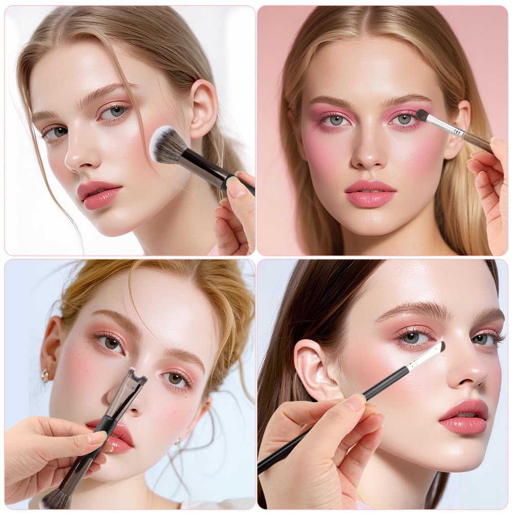 3Pcs Nose Contour Brushes,2-In-1 U-Shaped Brush and Eyeshadow Brushes & Angled Tilt Brush,Make-up Brushes Set for Nose-Sculpting and Defining,for