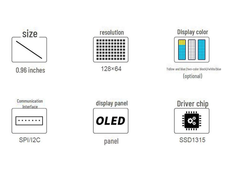 Raspberry Pi 0,96" OLED Zweifarbiges Display (Gelb/Blau) 128×64 für Arduino/STM32
