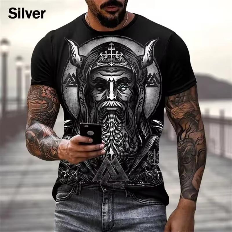 Summer Viking Warrior Graphic 3d Printed Men's T-shirt Nordic Style Plus Size Loose Comfortable Breathable Top Xs-6xl