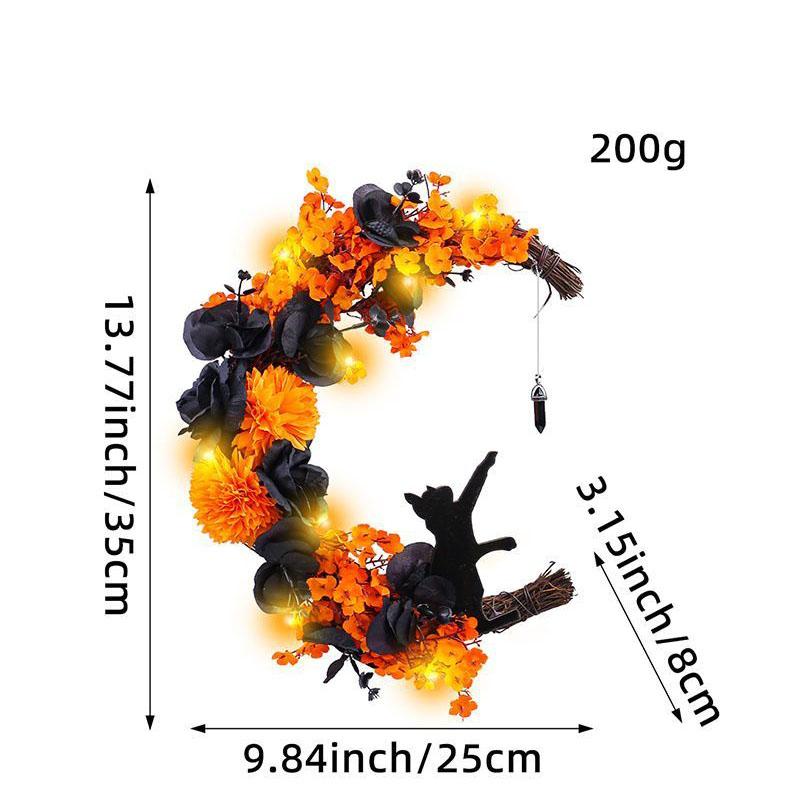 

Orange Black Moon Cat Wreath Halloween Wreath Door Hanging Outdoor Courtyard Decoration Wreath Door Hanging Wholesale Atmosphere Lampblack