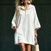 Autumn Winter Velvet Hooded Dress Half Zip 3/4 Sleeve Pocket Long Sweatshirt Dress Women Casual Hoodie Midi Dress