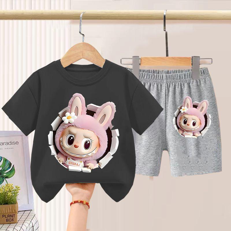 Children's LBB Short-sleeved Two-piece Set, Summer Boys' and Girls' Thin Pure Cotton T-shirt and Shorts Set