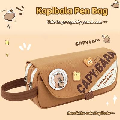 Cute Capybara Cartoon Pen Pouch Large Capacity Hand Carry Pencil Case School Student Organizer Bag