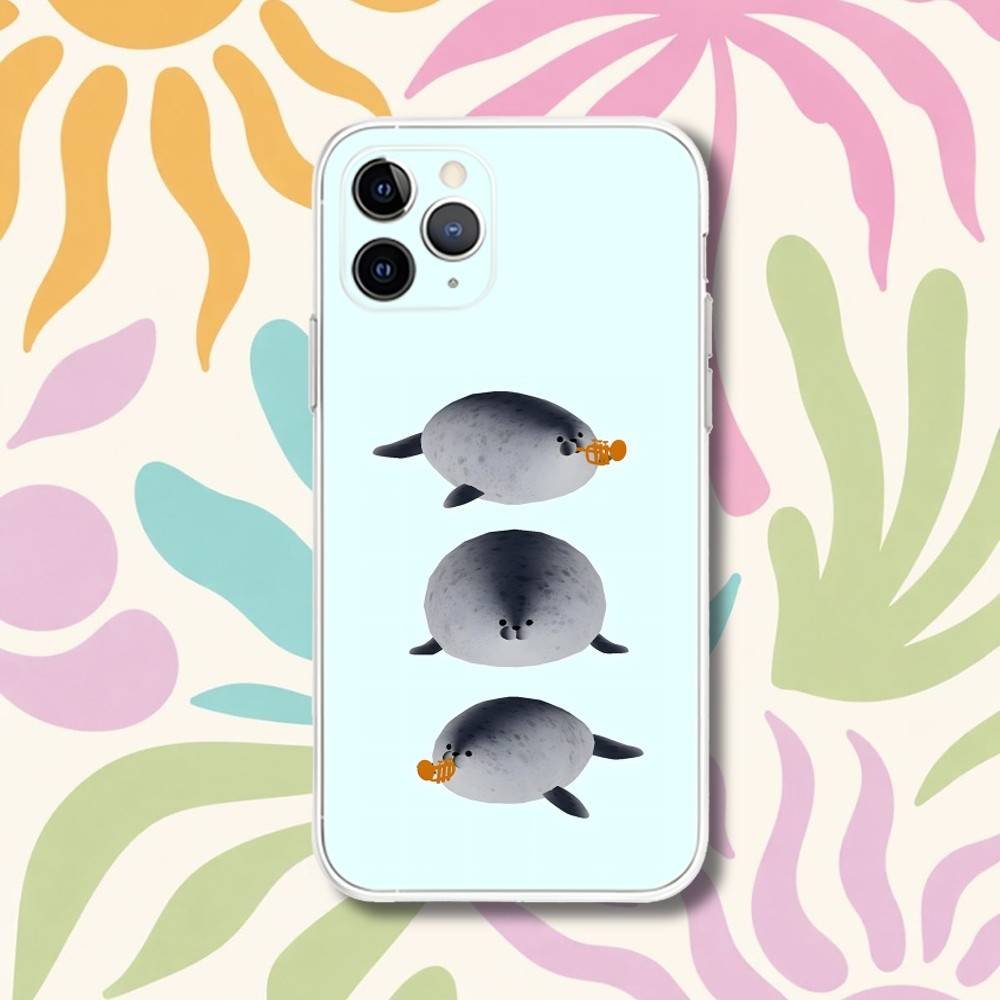 Cute S-Seal Seals Animal Transparent Phone Case For iPhone 17,13,15,12,11,14,16 Pro Max Mini 7,8 Plus SE4,17E Air Cover Fundas