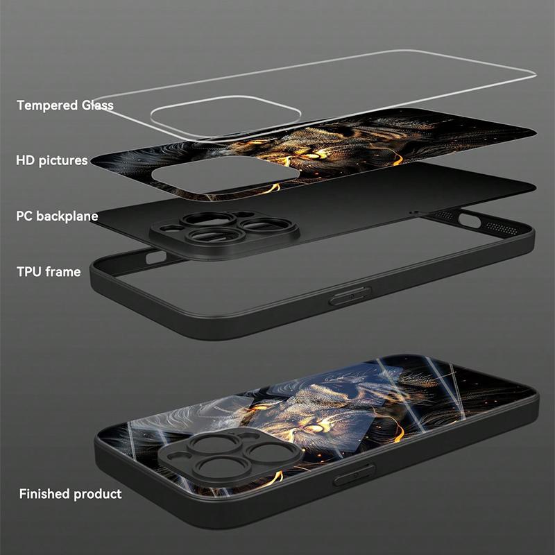 Dark Lion Head Pattern Tempered Glass Phone Case For iPhone 17 Pro Max 16 15 14 13 12 11 Pro 17Air 16E 7 8 Plus XR XS X Cover
