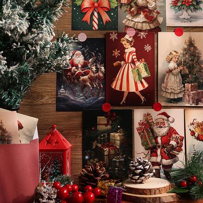 Christmas Cards Festival Holiday Greeting Cards Retro Illustrations Postcard DIY Christmas Scene Background Wall Decorations ZYF