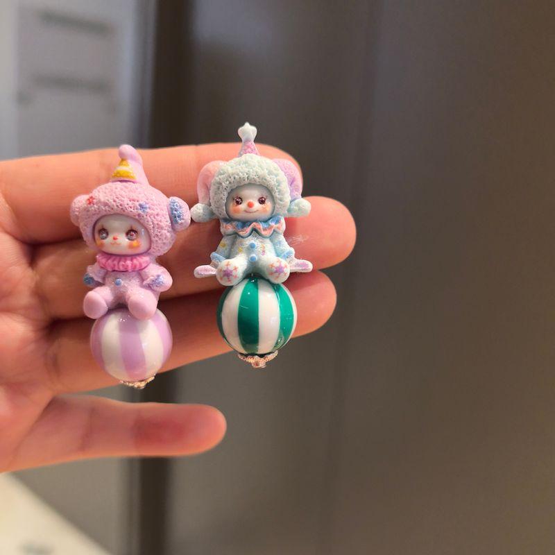 

Original Hand-Made Spring and Summer Dopamine New Cute Cartoon Clown Stud Earrings Girl s Funny Personalized Ear Clip S925 silver needle ~