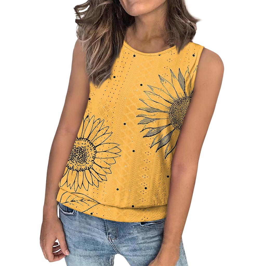 Women's Loose Fashion Casual Vintage Floral Print Crew-neck Sleeveless Summer Vest