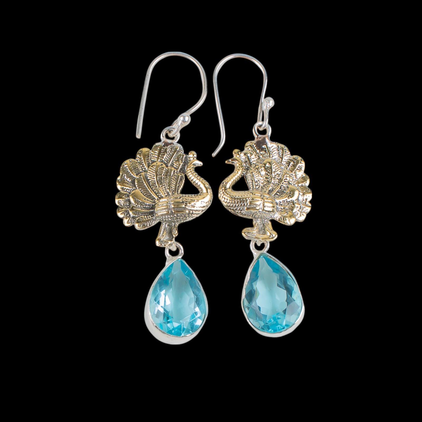 

Sky Blue Topaz Gemstone 925 Sterling Silver Jewelry Handcrafted Earrings 2.20 EE-44-2
