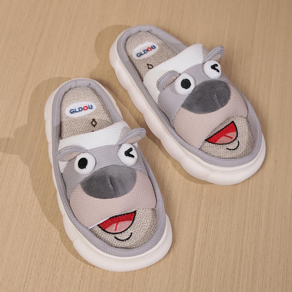 Bear cute linen slippers women's four seasons home indoor comfortable thick bottom spring and autumn cotton and linen sandals summer
