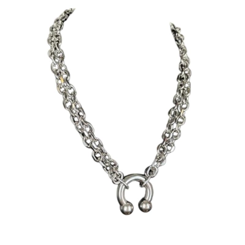Unique Spiked Horseshoe Pendant Necklace Industrial Style for Fashion Enthusiasts Stainless Steel Neckchain