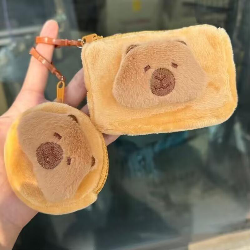 Cute Capybara Plush Coin Purse Zipper Change Purse With Keychain Small Headphone Lipstick Bag Mini Wallet Money Bag Kids Gift