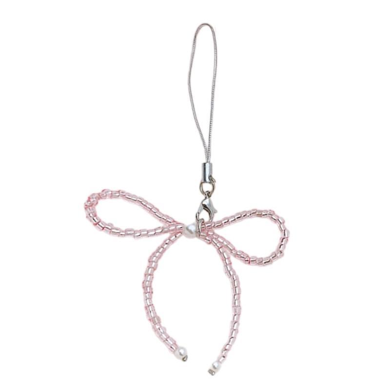 A52E Delicate Glass Beaded Keychain Pendant Simple Portable Phone Accessories Alloy Mobile Phonechain Pendant Decoration