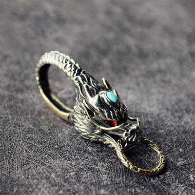 Copper Dragon Head Keychain For Keys With Polished Finish And Lightweight Design Bag Hanging Ornament