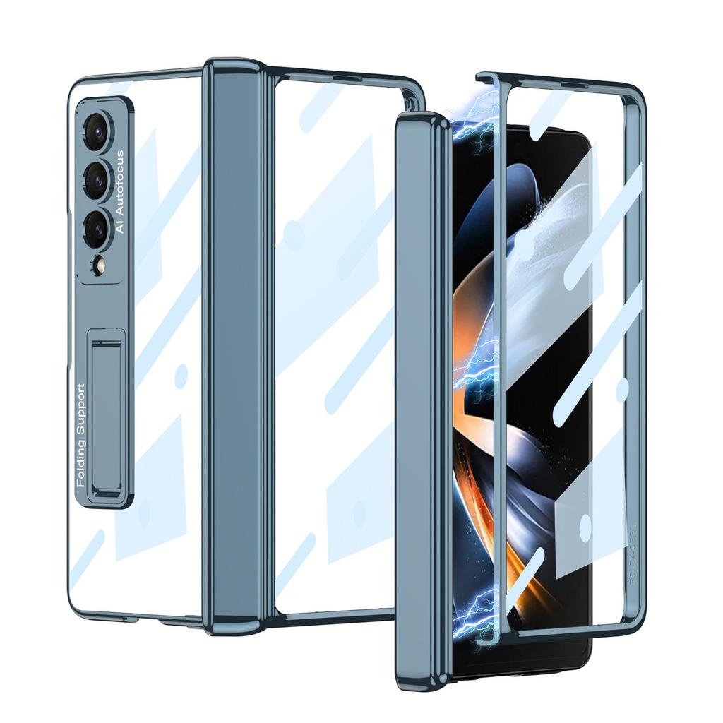 Samsung Z Fold 4 Transparent Magnetic Stand Case with Electroplated Phantom Design