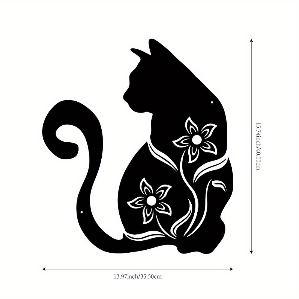 

1pc Black Cat Metal Wall Art Floral Accents Home Decor 15.74 Inch for Living Room Bedroom Kitchen Outdoor Cat Decoration 16in