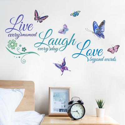 Decorative Wall Sticker Self-adhesive DIY Colorful Positive Live Laugh Love Butterfly Decal Home Decor