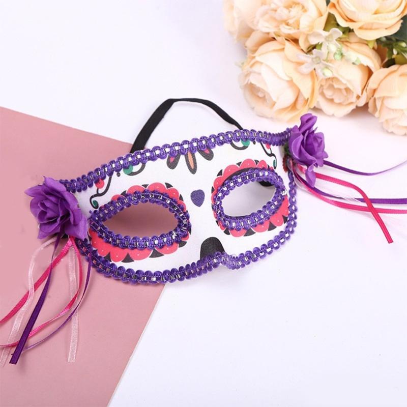 Painted Skull Face Mask For Halloween Festival Party Adjustable Breathable Party Accessory With Floral Design