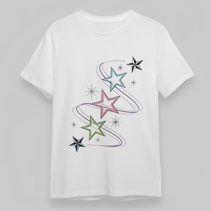 Women's Oversize Classic T-Shirt Colorful Star Pattern Graphic 100% Cotton Tee
