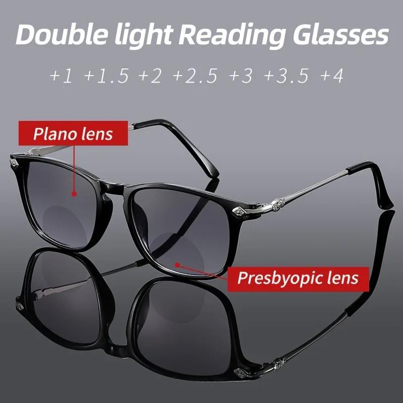 Retro Bifocal Reading Glasses for Both Near and Far Use UV Resistant Sunglasses Unisex Frame Glasses Prescription+100 To+400