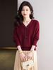 Rhinestone Bow Knit Heart V-Neck Sweater - Women's 2025 Autumn/Winter Base Layer