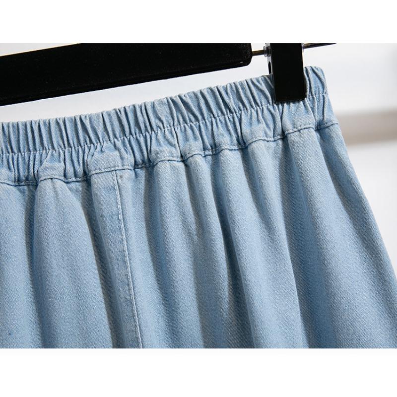 Dimanaf Plus Size Skirts Denim Buttons Fashion Patchwork Women Skirt Blue Short Skirt Loose 3XL 5XL