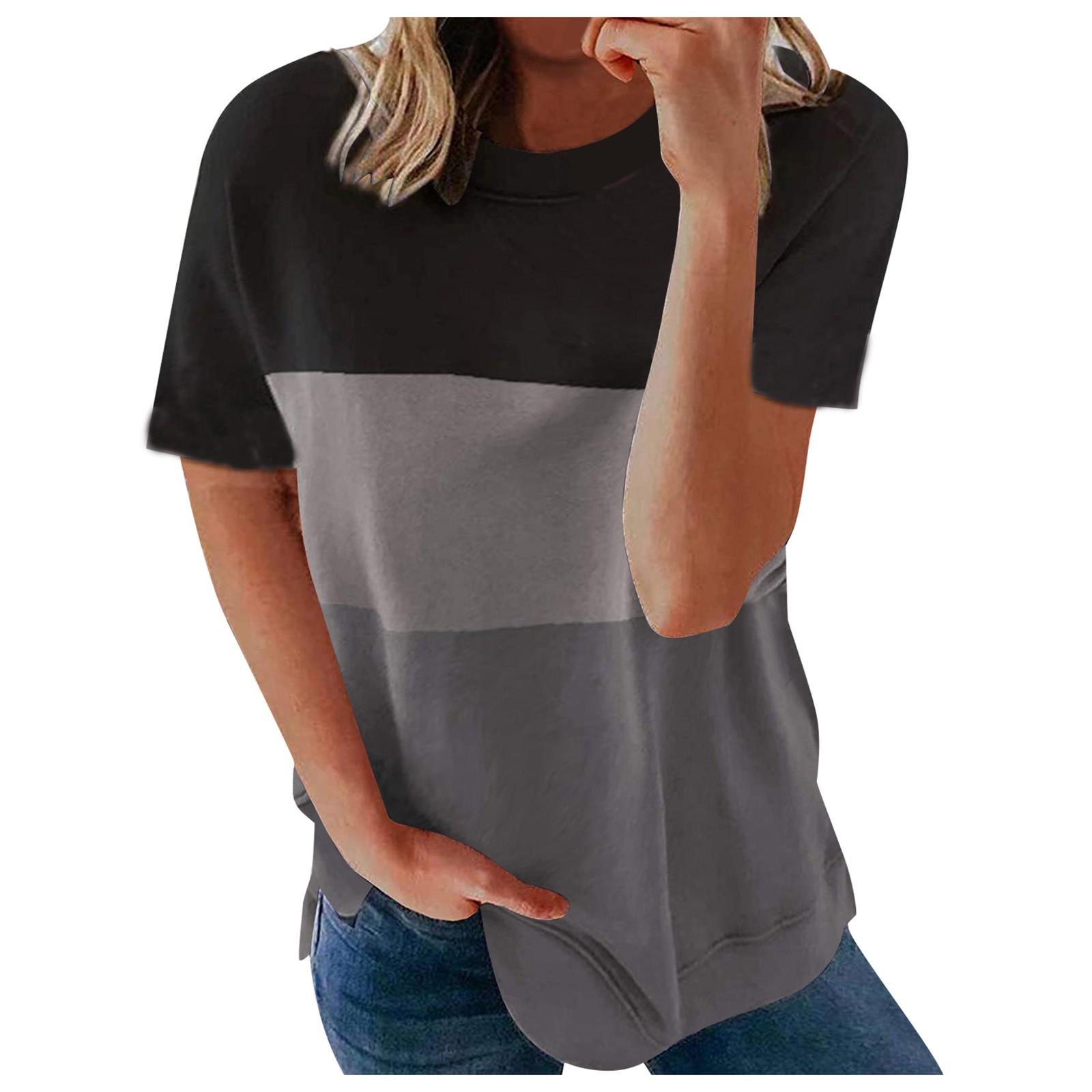 

(SU)Женская повседневная модная футболка с короткими рукавами и круглым вырезом, тонкая футболка