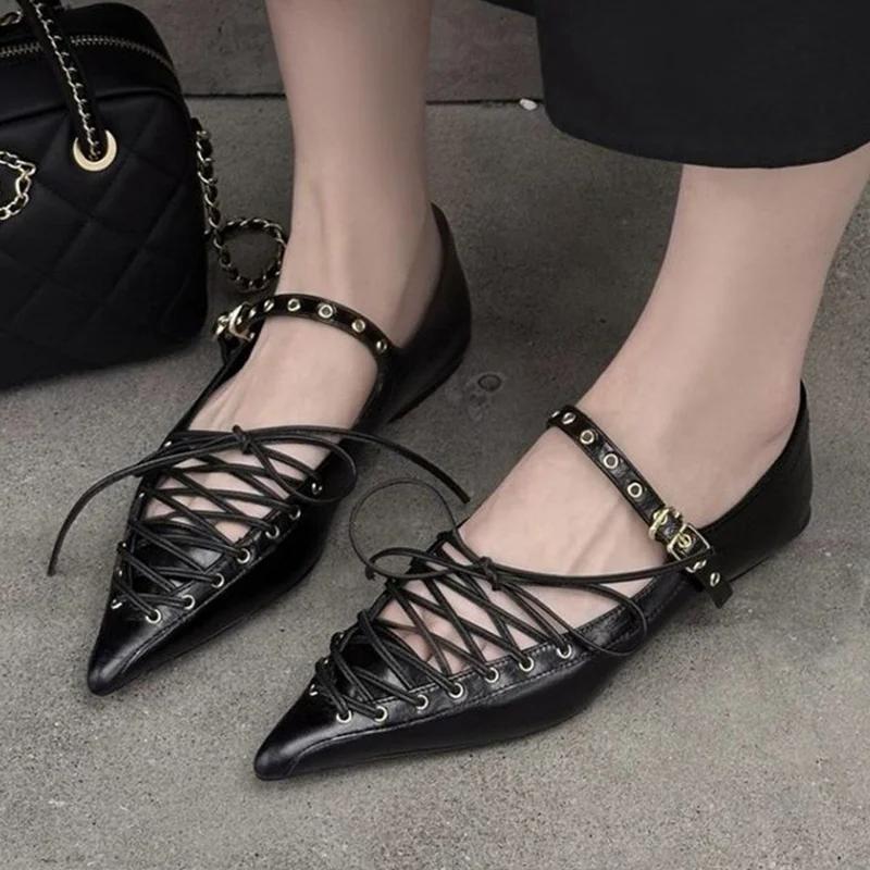 

Женские балетки с острым носком, лоферы, туфли, летняя модная обувь для платья, неглубокие сандалии, лолита, роскошная женская обувь 2025, новый бренд, женская обувь 35 чёрный