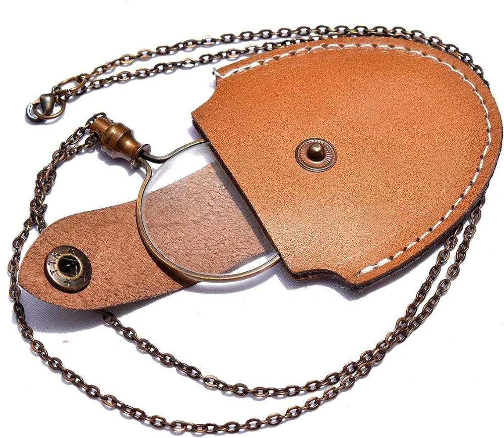 Brass Magnifying Glass Optical Magnifier Lens with Necklace Chain Monocle
