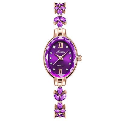 Women's Crystal Bracelet Watch, Cute, Stylish, Waterproof, Quartz Movement, Simple Design, High-Quality, Perfect Gift, Small Bangle Watch, Purple