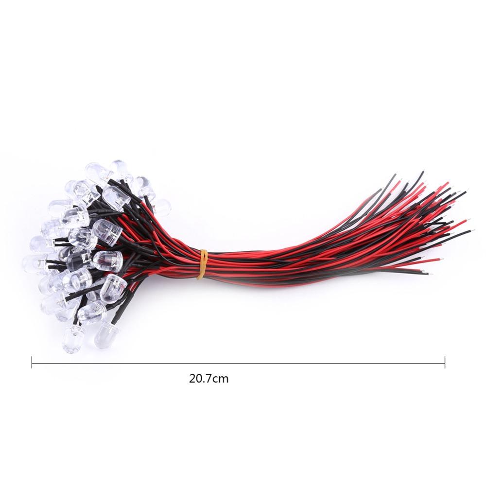50PCS Colorful DC 5-12V Pre Wired LED Diodes 10mm White Red Blue Green LED Lights LED Lamps Lighting Decoration