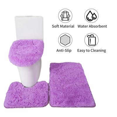 3PCS Bath Mat Toilet Lid Cover U-Shaped Rug Non Slip Soft Floor Rug Water Absorbent Solid Door Mat