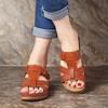 Large size summer casual retro wedge heel thick sole sewn shoe leather one-character women's cool slippers